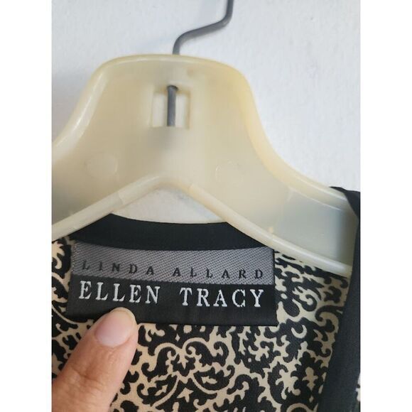 Linda Allard x Ellen Tracy Black w/Brown Floral 100% Silk Button Up Blouse sz 8 - Picture 5 of 8